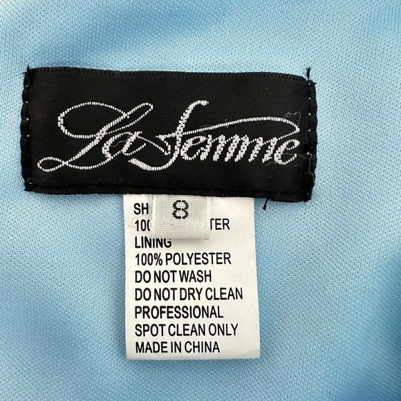 La Femme Long Formal Evening Gown Size 8 Drape Neck Jersey Cloud Blue #30626 - Picture 8 of 15